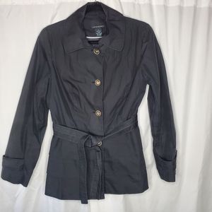 ♧ Cynthia Rowley Black Short Ruffled Belted Trench Coat Size Small
